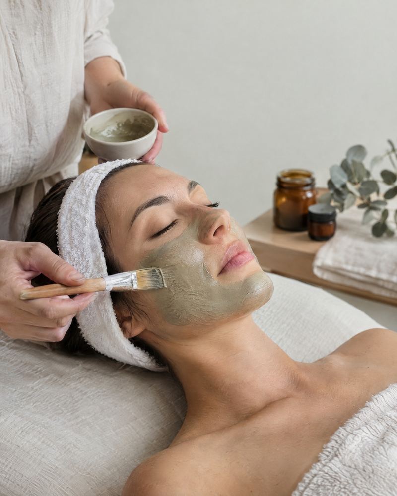 Pose d'un masque naturel au pinceau pendant un soin du visage